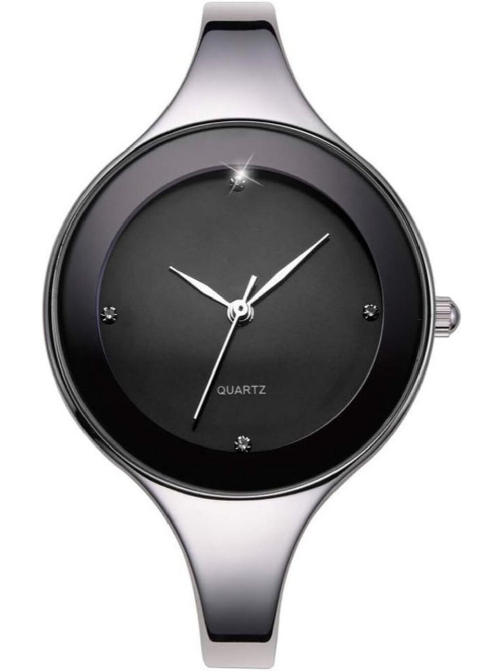 Women's Black Stainless Steel Bangle Quartz Analog Bracelet Stylish Wrist Watch